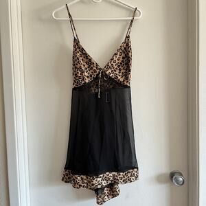 2X VTG Delta Burke Leopard Print Lace Babydoll Lingerie Nightie Chemise Slip